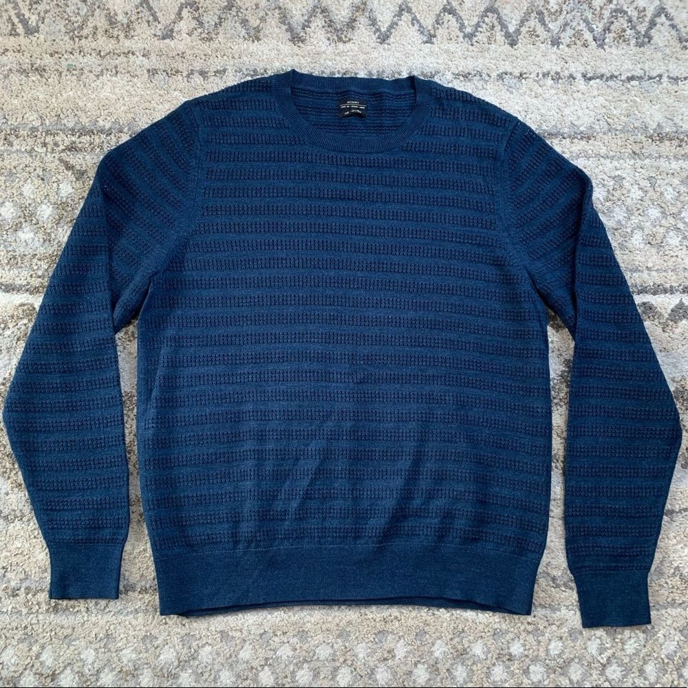 All Saints Matsunaga Rich Blue Meshknit Crewneck Sweater XXL